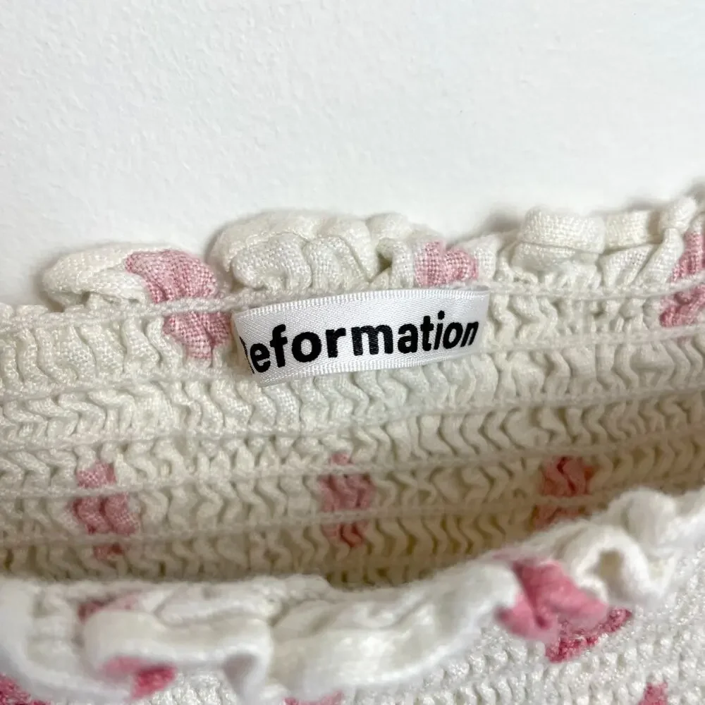 Reformation Polka‎ Dot Puff Sleeve Linen Top Small Smocked Feminine Coquette